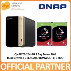 QNAP TS-264-8G 2 Bay Tower NAS Bundle With 2 x 4TB SEAGATE IronWolf Hard Drive. Singapore Warranty 2 Years